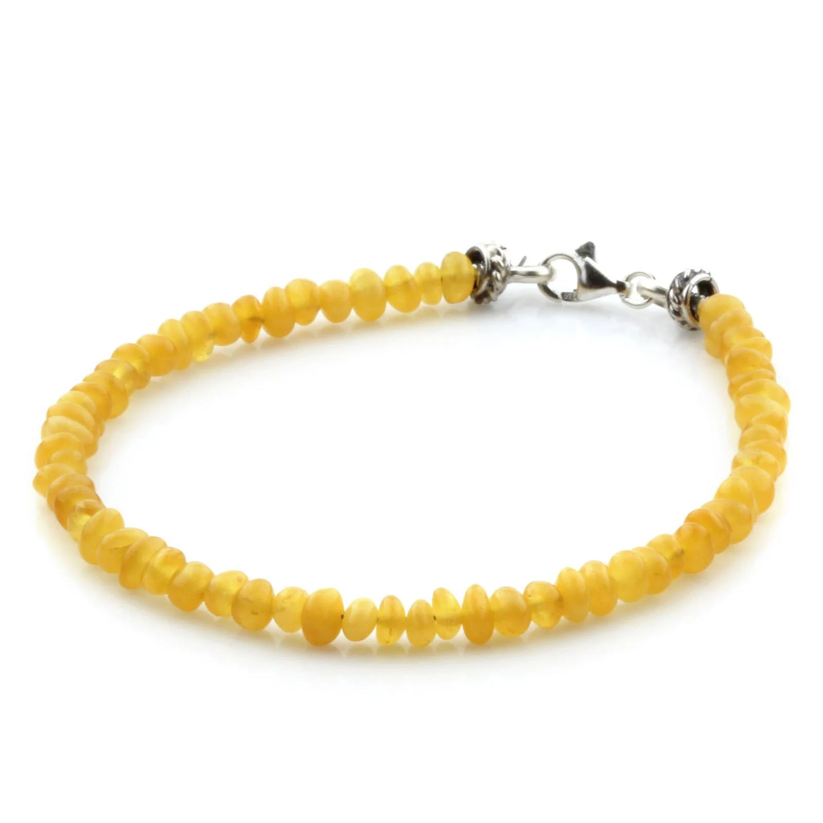 Natural Baltic Amber 925 Sterling Silver Bracelet. Baroque 3mm. Milky Orange