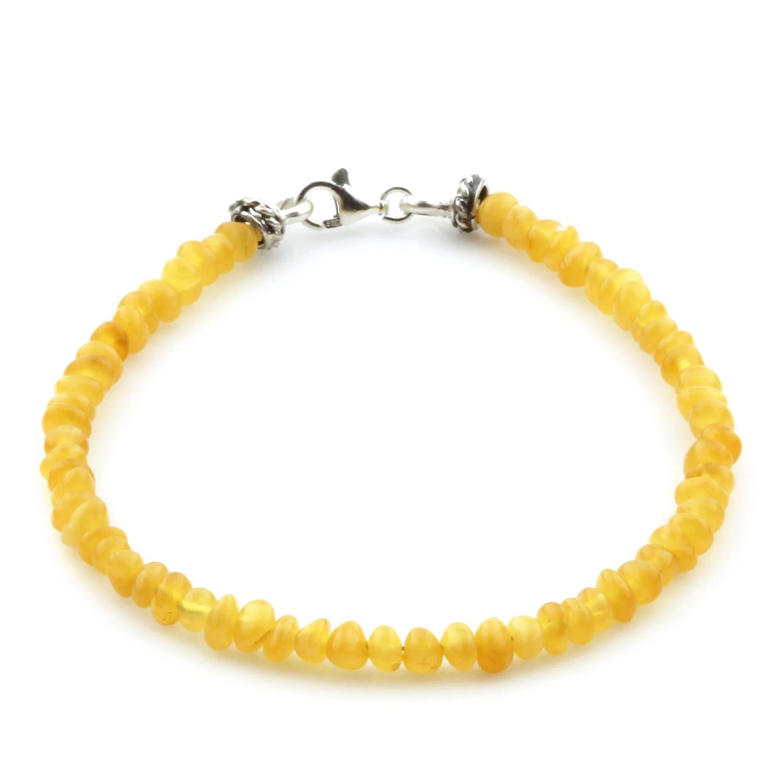 Natural Baltic Amber 925 Sterling Silver Bracelet. Baroque 3mm. Milky Orange