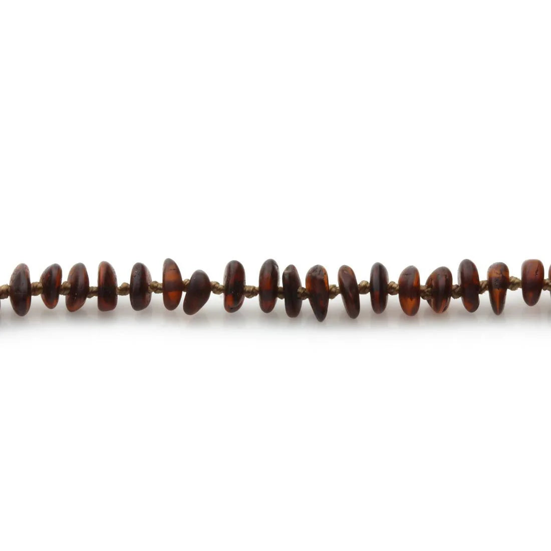 Adult Semi Polished Baltic Amber Necklace. Round Flat Dark Cognac Matte 5x2 mm