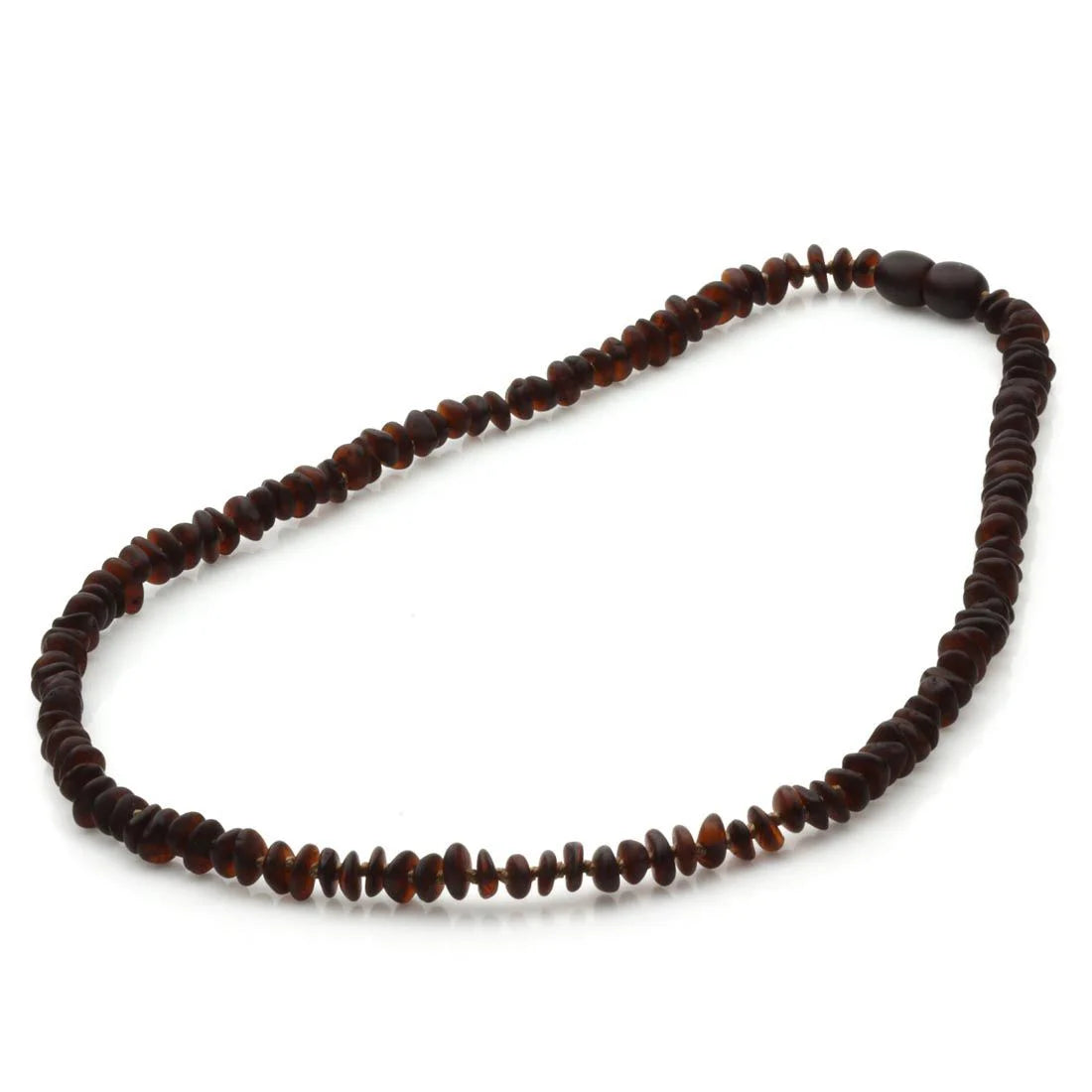 Adult Semi Polished Baltic Amber Necklace. Round Flat Dark Cognac Matte 5x2 mm