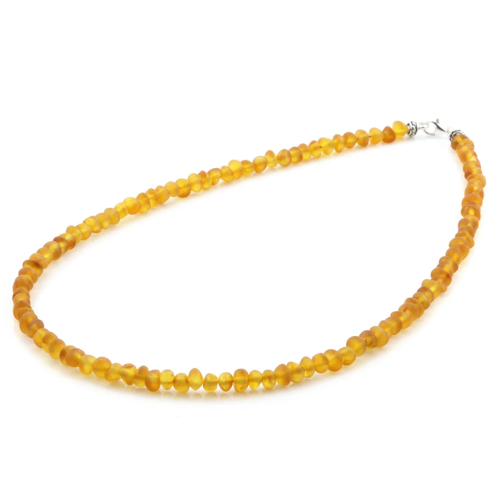 Adult Baltic Amber & 925 Sterling Silver Clasp Necklace 45cm. Ba Light Cognac Matte S.