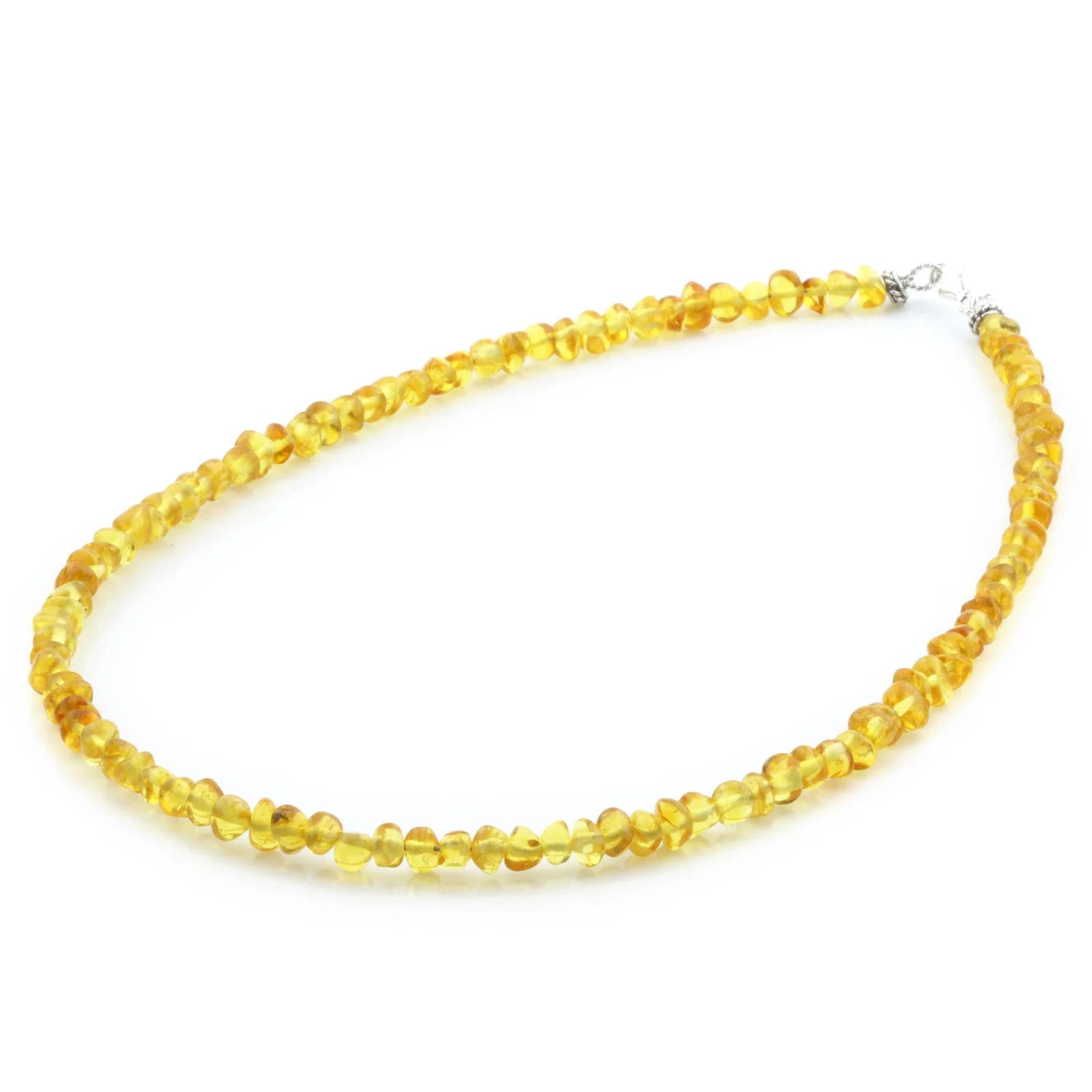Adult Baltic Amber & 925 Sterling Silver Clasp Necklace 45cm. Ba Yellow s.