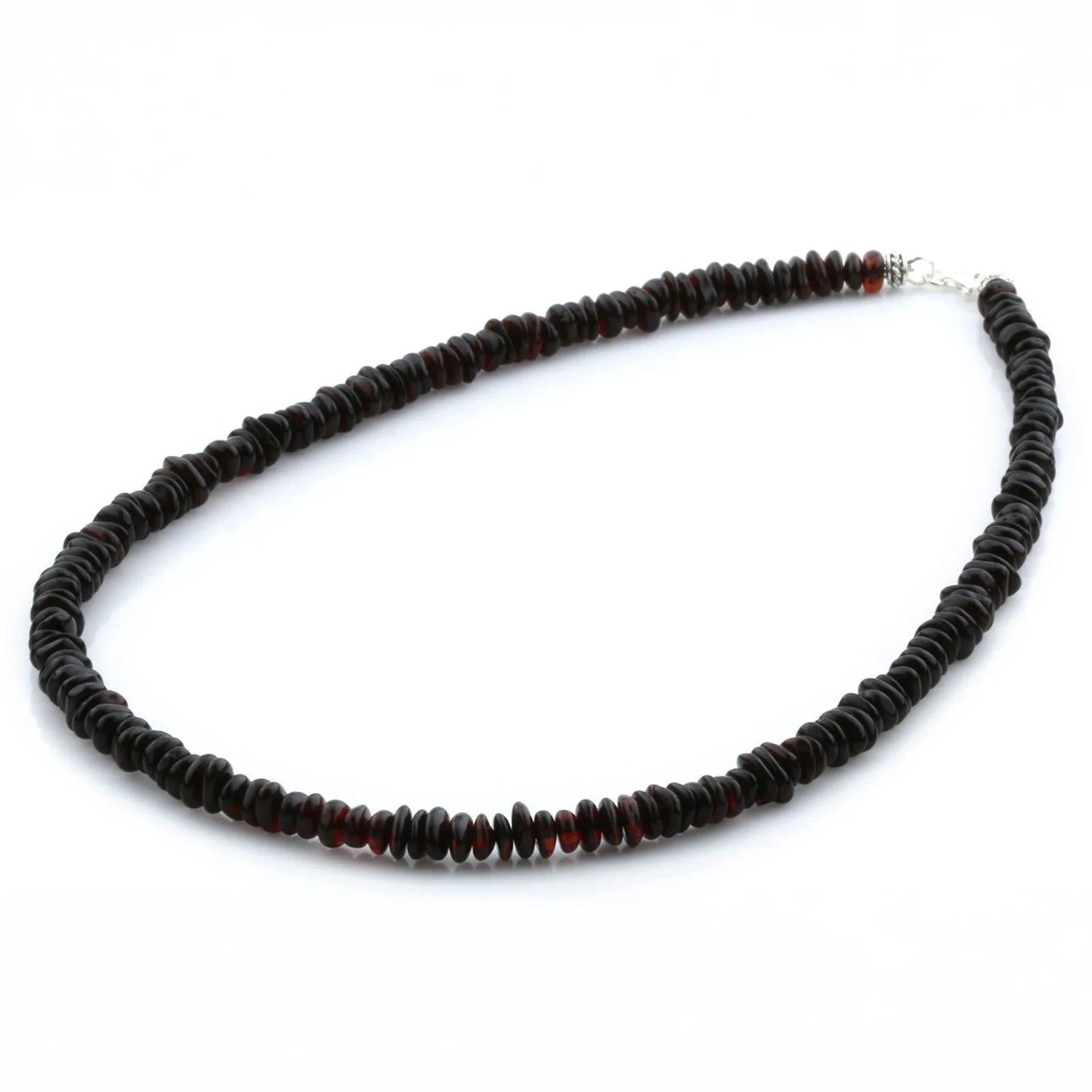 ADULT BALTIC AMBER & 925 STERLING SILVER CLASP NECKLACE 45CM. RO DARK COGNAC S.