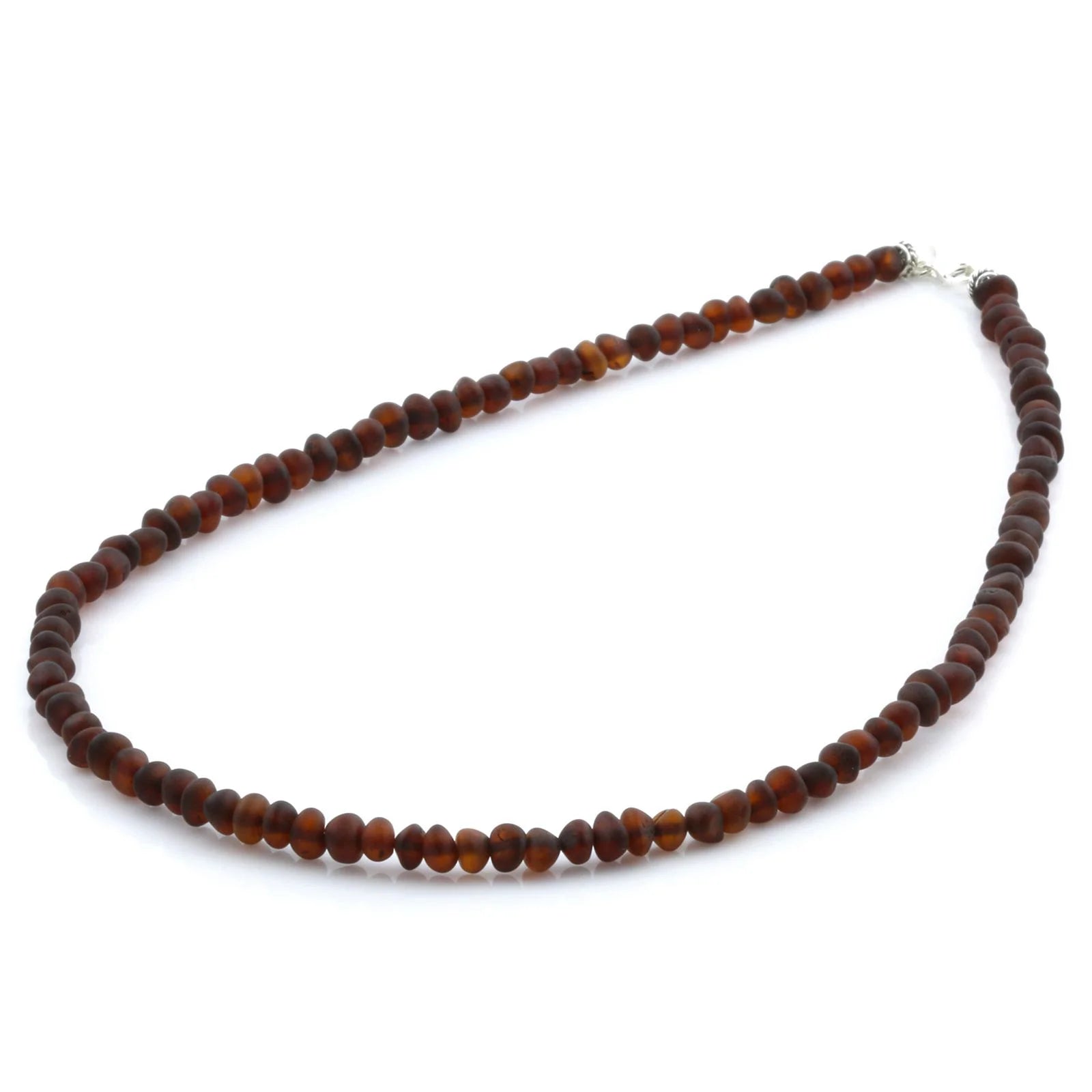 Adult Baltic Amber & 925 Sterling Silver Clasp Necklace 45cm. Ba Dark Cognac Matte s.
