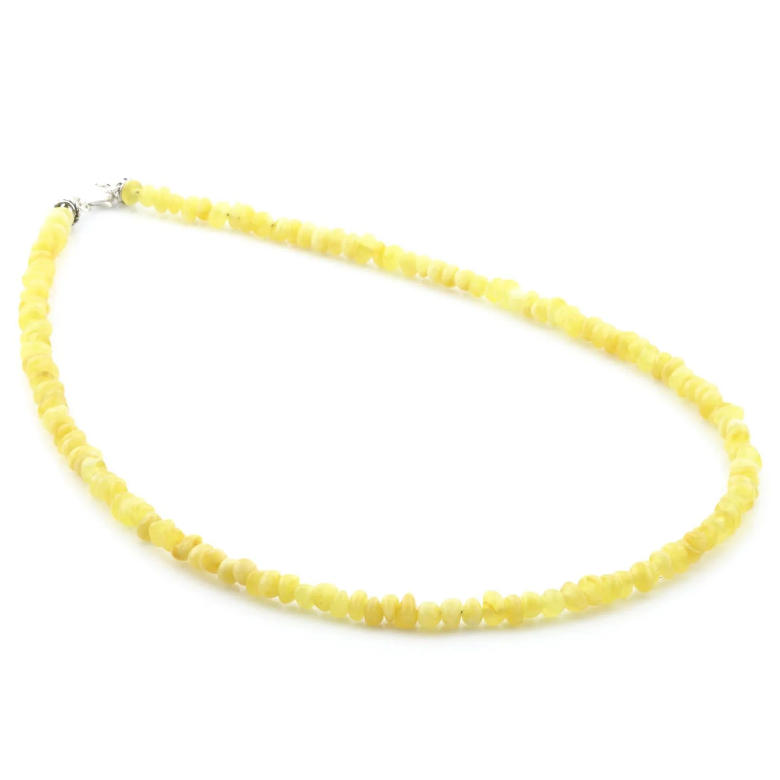 Adult Baltic Amber & 925 Sterling Silver Clasp Necklace 45cm. Ba Milky Yellow 4mm