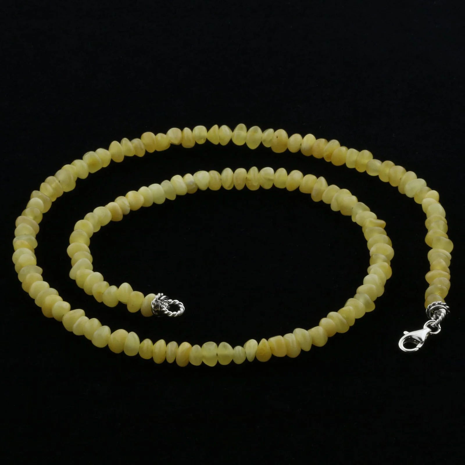 Adult Baltic Amber & 925 Sterling Silver Clasp Necklace 45cm. Ba Milky Yellow 4mm