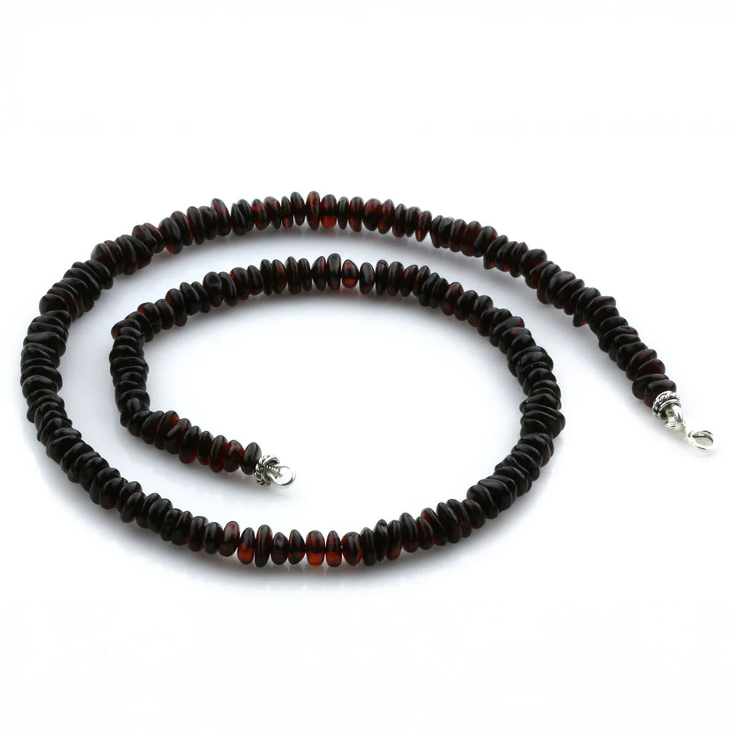 ADULT BALTIC AMBER & 925 STERLING SILVER CLASP NECKLACE 45CM. RO DARK COGNAC S.