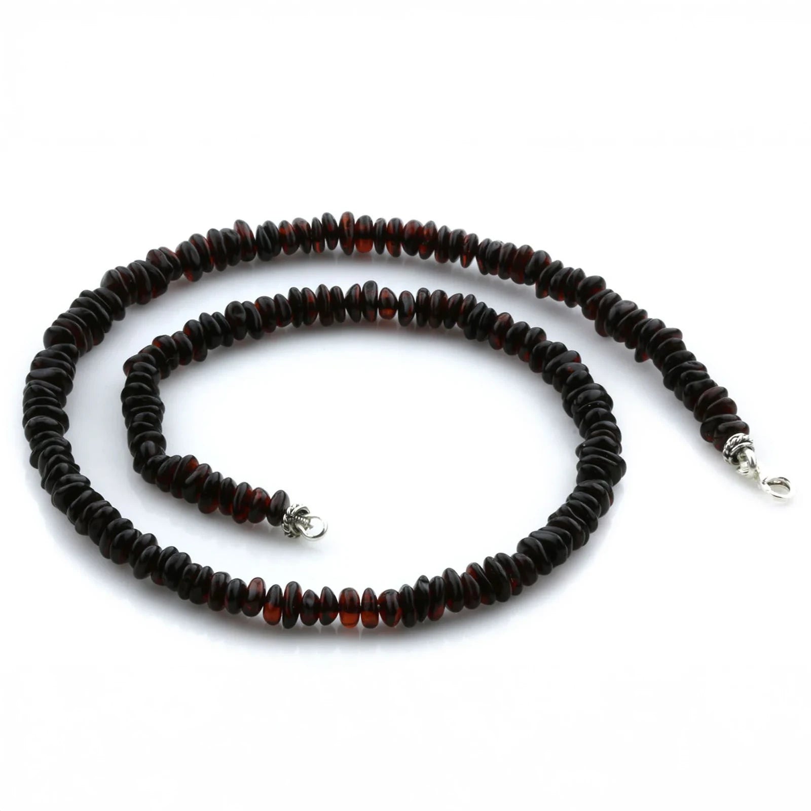 ADULT BALTIC AMBER & 925 STERLING SILVER CLASP NECKLACE 45CM. RO DARK COGNAC S.