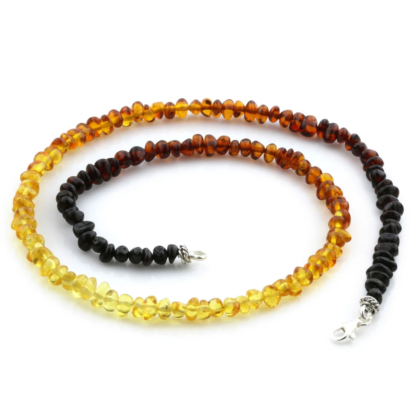 Adult Baltic Amber & 925 Sterling Silver Clasp Necklace 45cm. Ba Rainbow II 4mm
