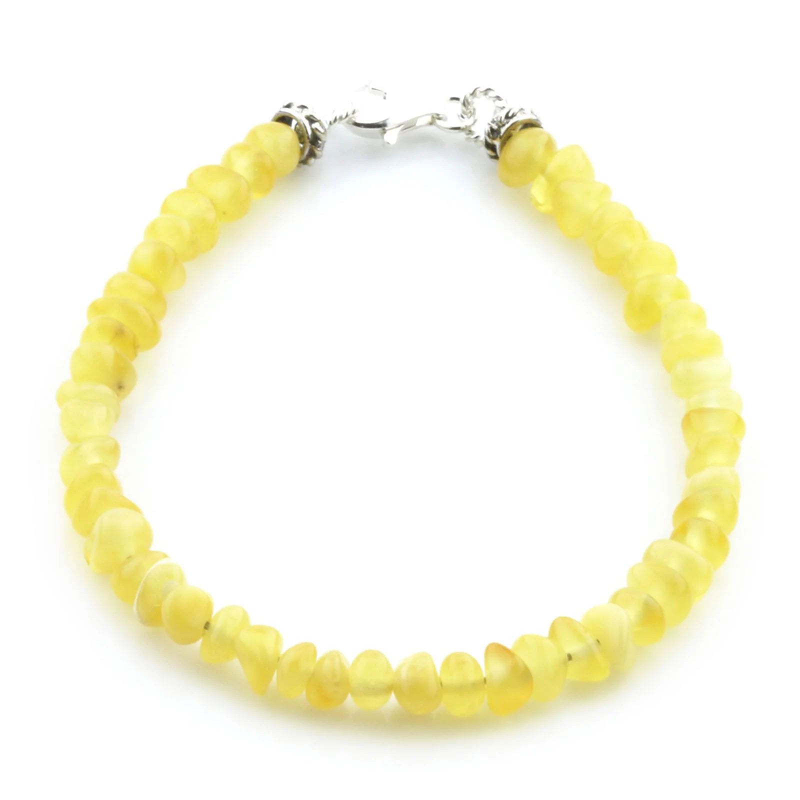 Adult Baltic Amber & 925 Sterling Silver Clasp Bracelet 18cm. Ba Milky Yellow 4mm