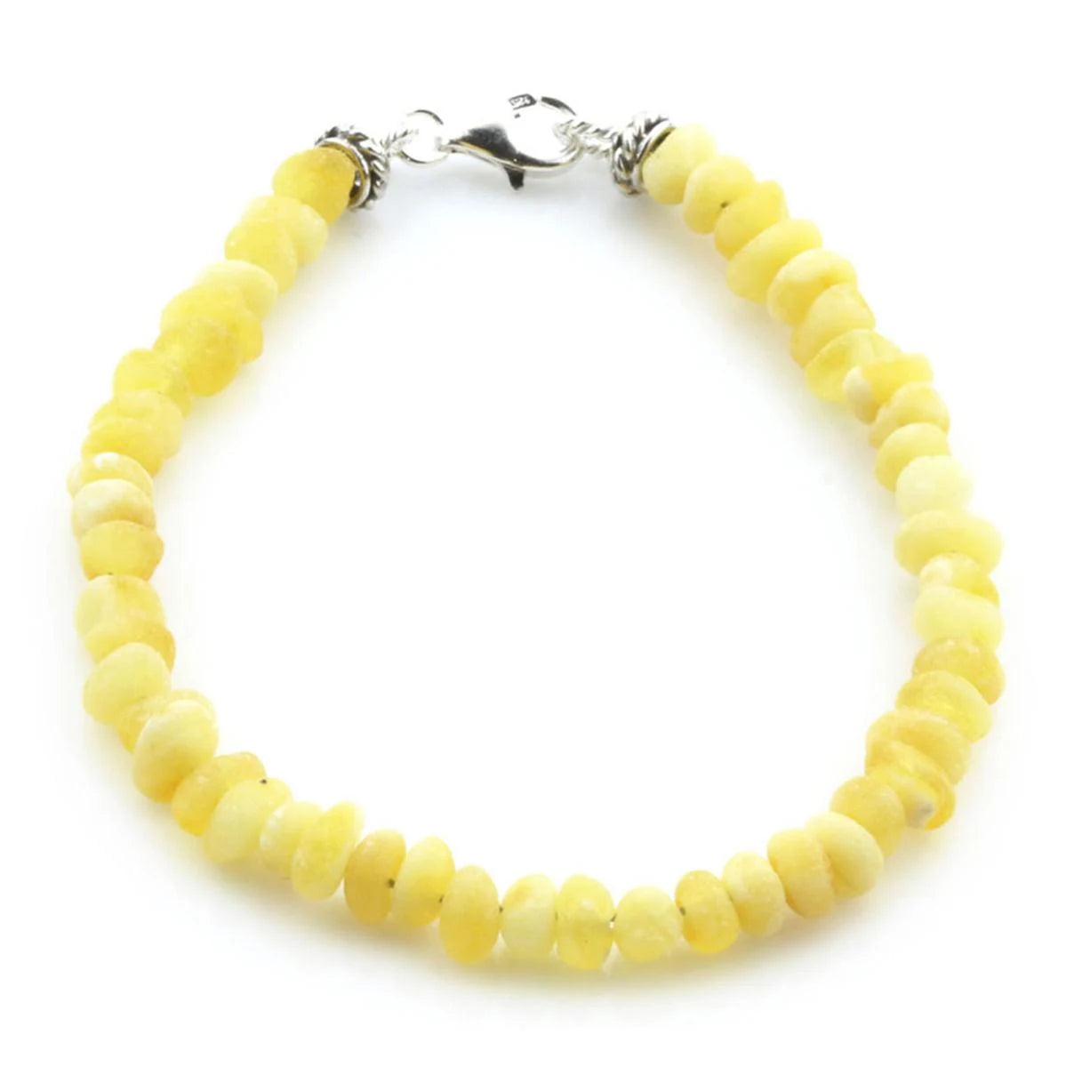 Adult Baltic Amber & 925 Sterling Silver Clasp Bracelet 18cm. Ba Milky Yellow Rough 4mm