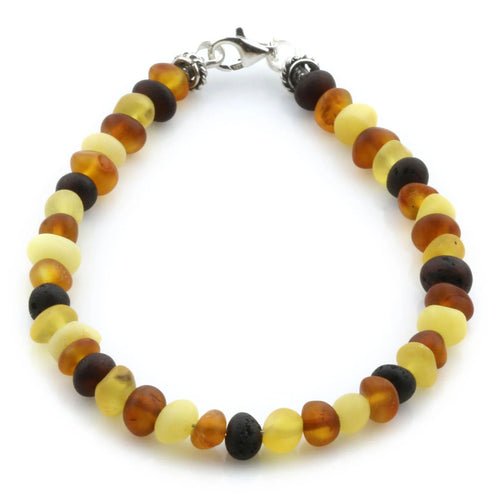 Adult Baltic Amber & 925 Sterling Silver Clasp Bracelet 18cm. Ba Multicolor Matte s.