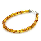 Adult Baltic Amber & 925 Sterling Silver Clasp Bracelet 18cm. Ba Milky Yellow 4mm