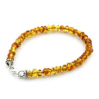 Adult Baltic Amber & 925 Sterling Silver Clasp Bracelet 18cm. Ba Milky Yellow 4mm
