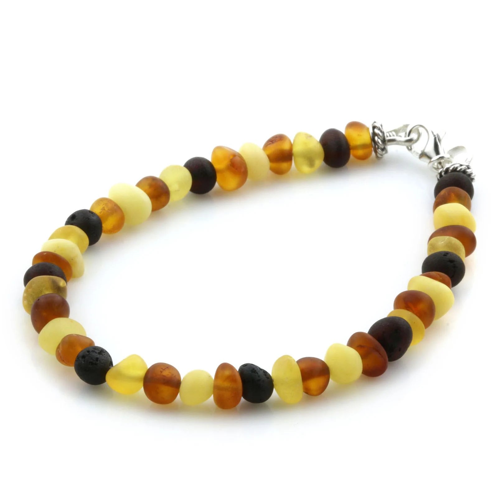 Adult Baltic Amber & 925 Sterling Silver Clasp Bracelet 18cm. Ba Multicolor Matte s.
