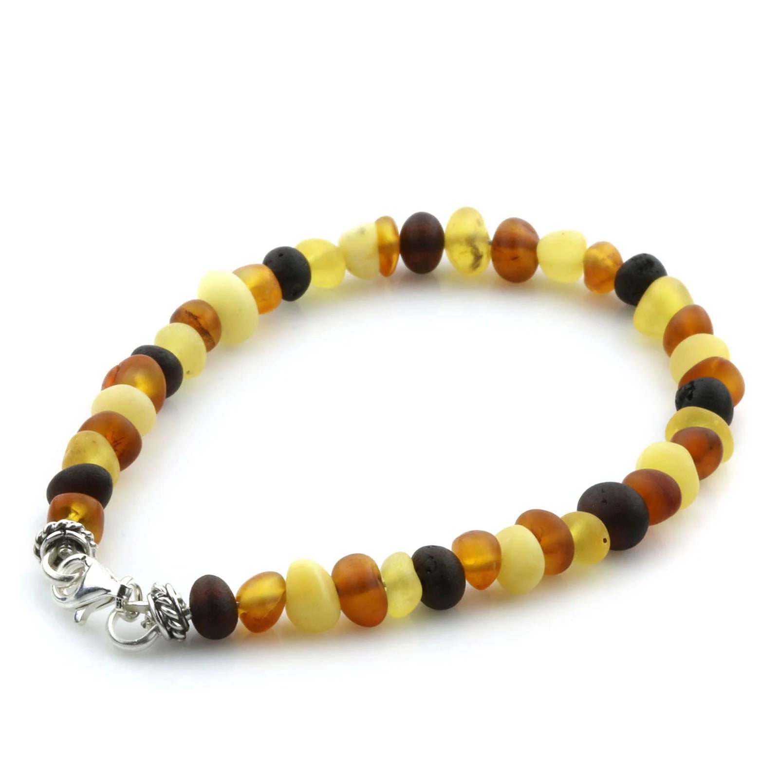 Adult Baltic Amber & 925 Sterling Silver Clasp Bracelet 18cm. Ba Multicolor Matte s.