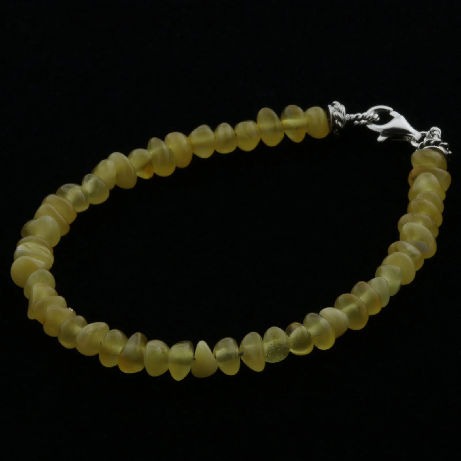 Adult Baltic Amber & 925 Sterling Silver Clasp Bracelet 18cm. Ba Milky Yellow 4mm