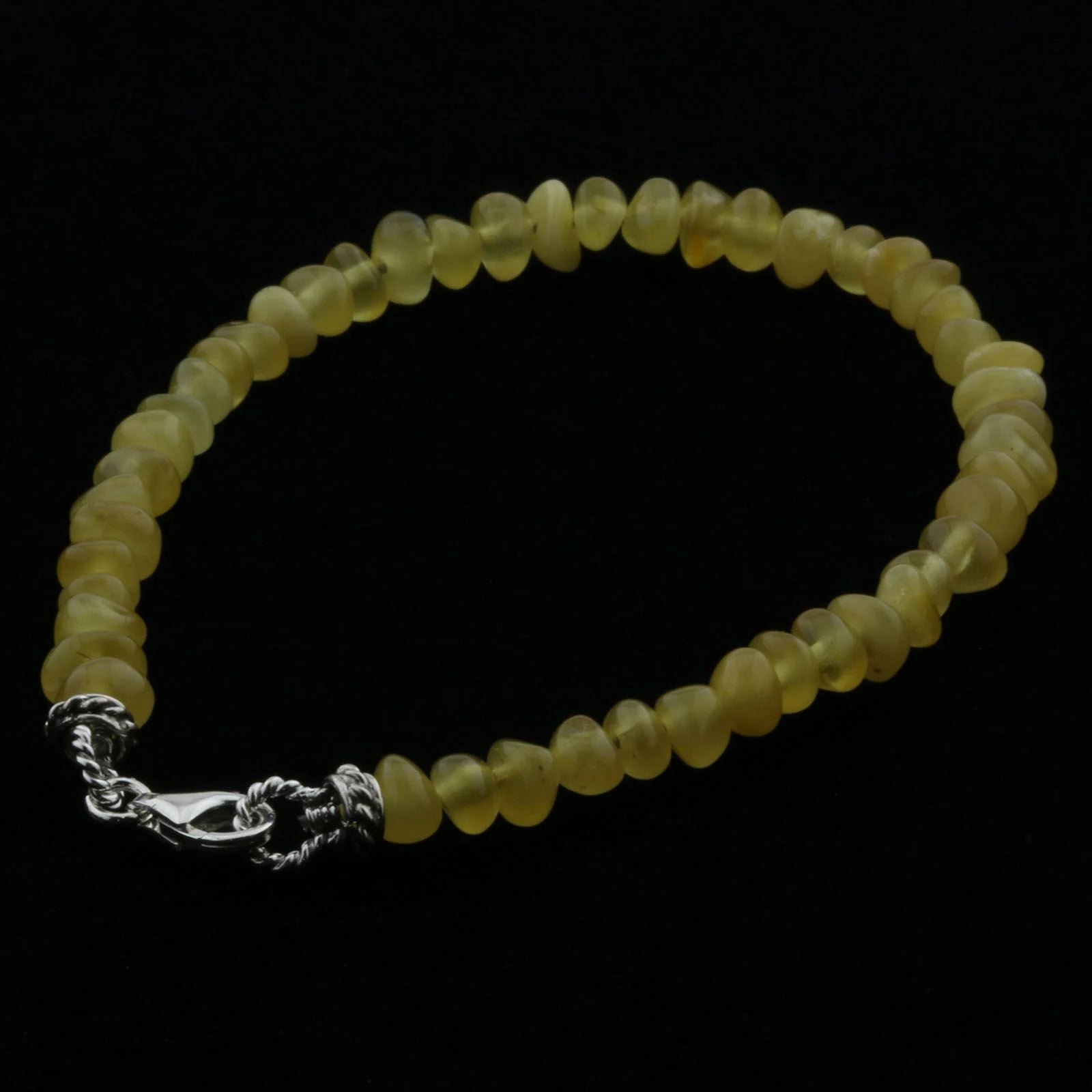 Adult Baltic Amber & 925 Sterling Silver Clasp Bracelet 18cm. Ba Milky Yellow 4mm