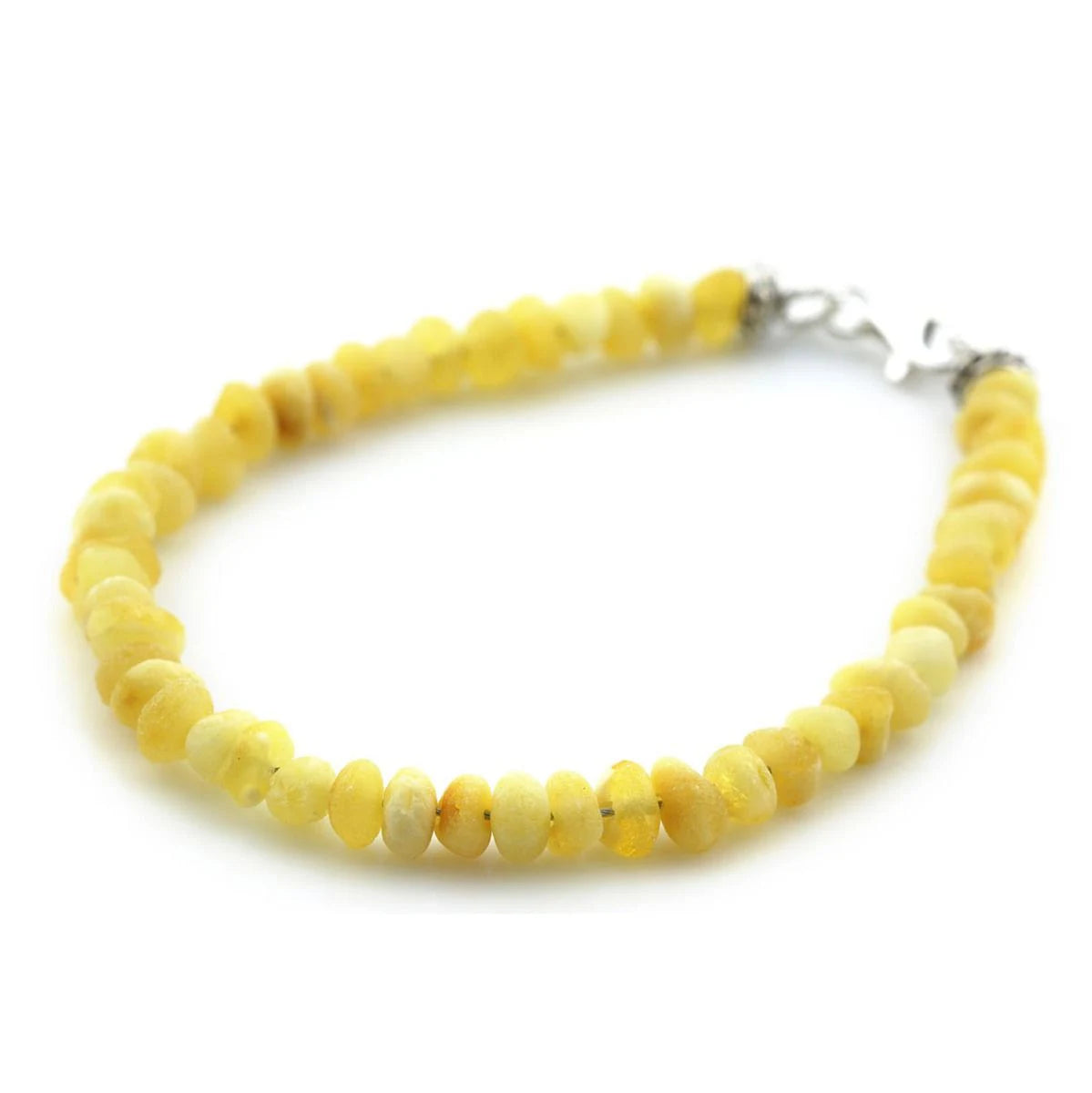 Adult Baltic Amber & 925 Sterling Silver Clasp Bracelet 18cm. Ba Milky Yellow Rough 4mm