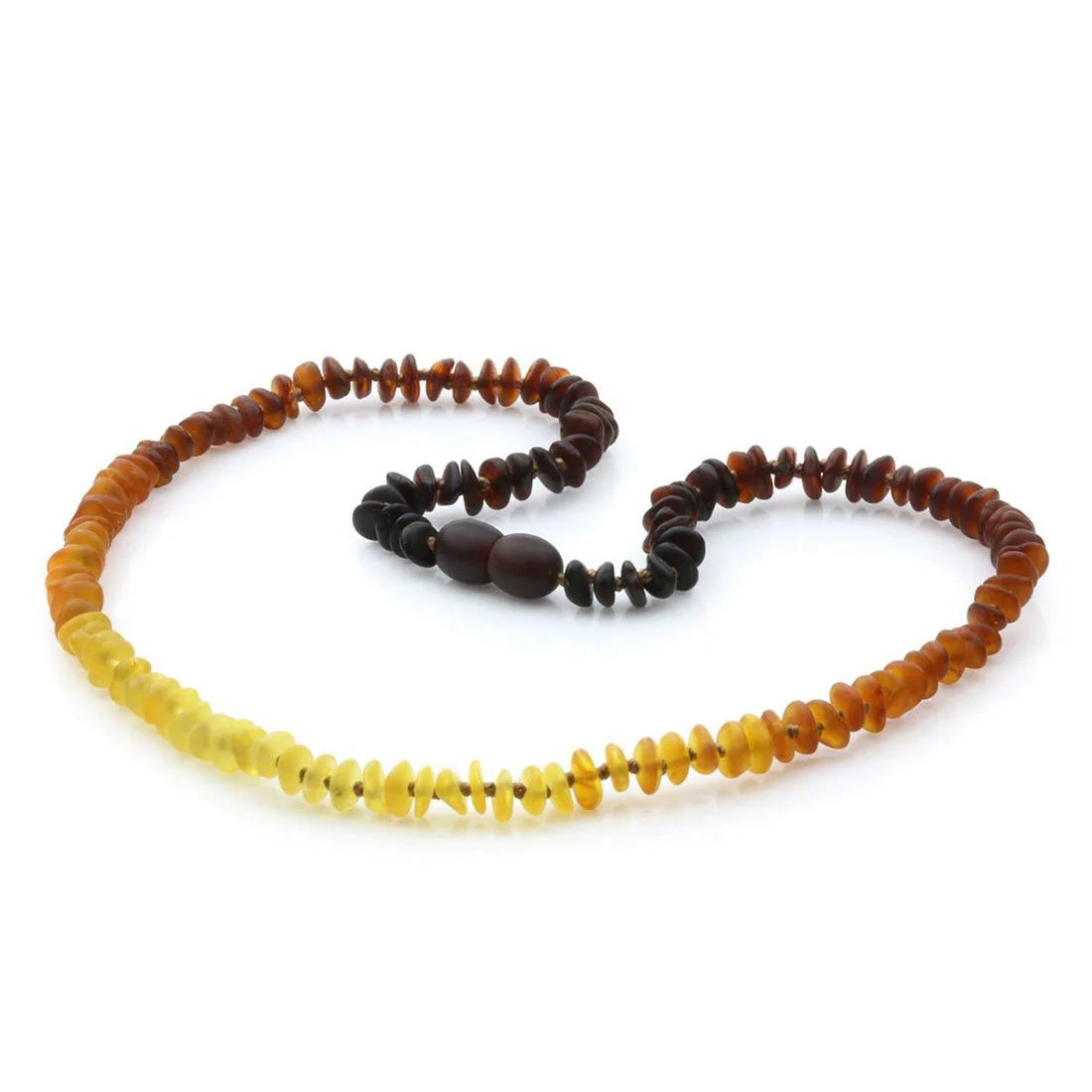 Adult Semi Polished Baltic Amber Necklace. Round Flat Rainbow II Matte 5x2 mm