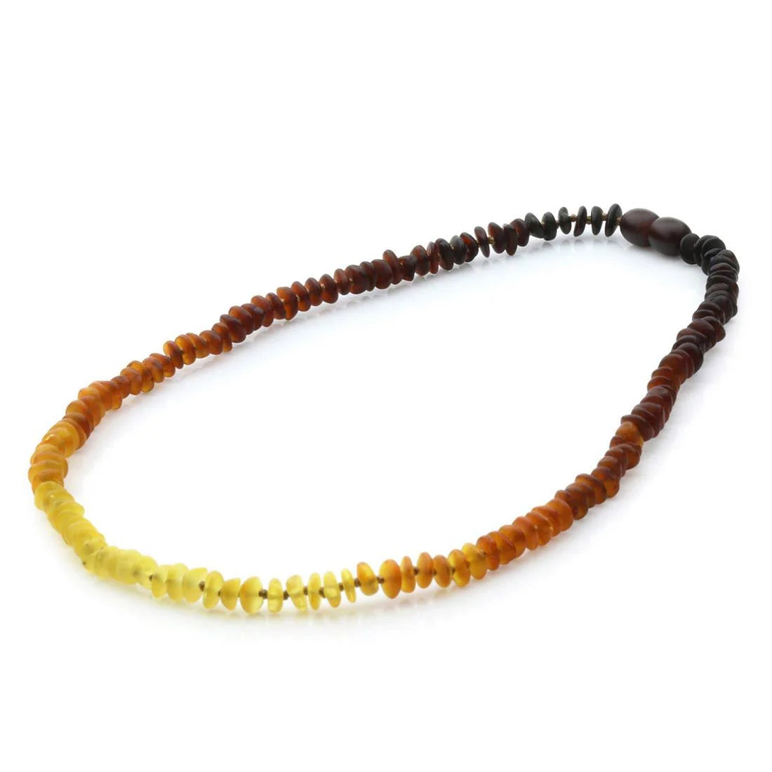 Adult Semi Polished Baltic Amber Necklace. Round Flat Rainbow II Matte 5x2 mm
