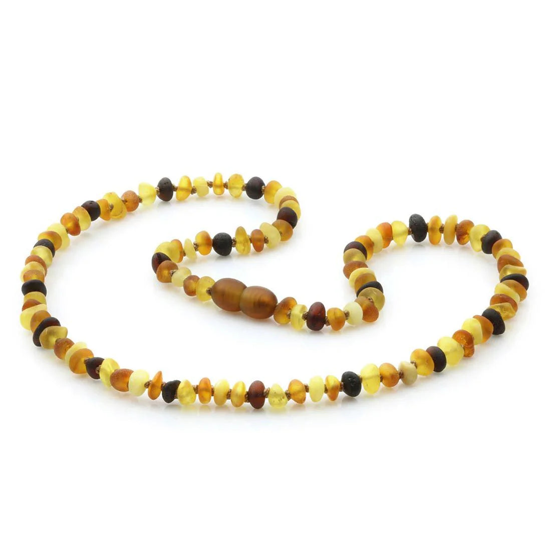 Adult Semi Polished Baltic Amber Necklace. Round Flat Multicolor Matte 5x3 mm