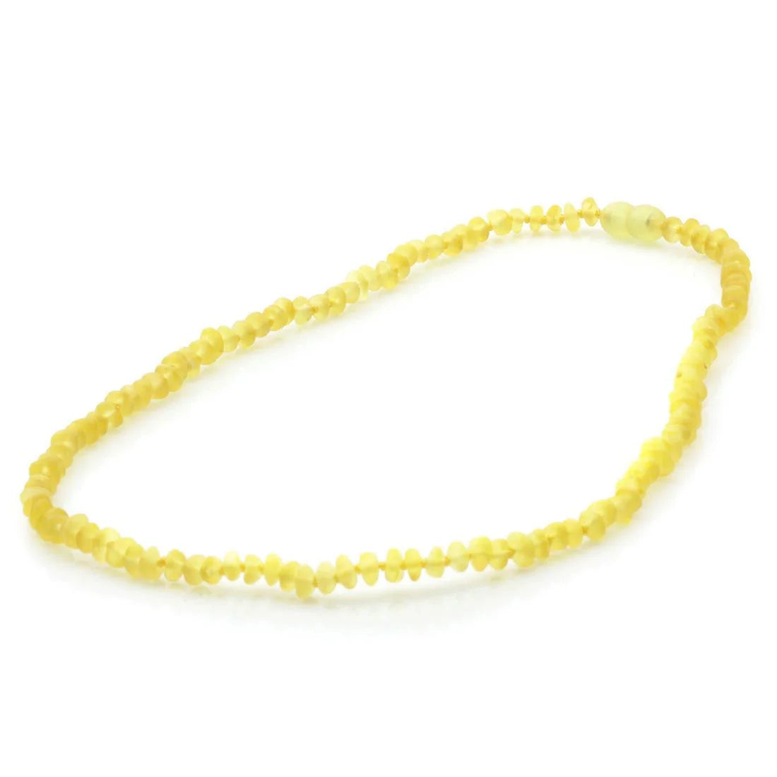 Adult Semi Polished Baltic Amber Necklace. Round Flat Yellow Matte 5x3 mm
