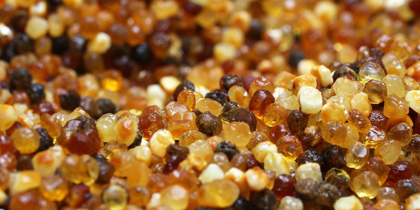 Close-up of amber-colored stones with a blurred background